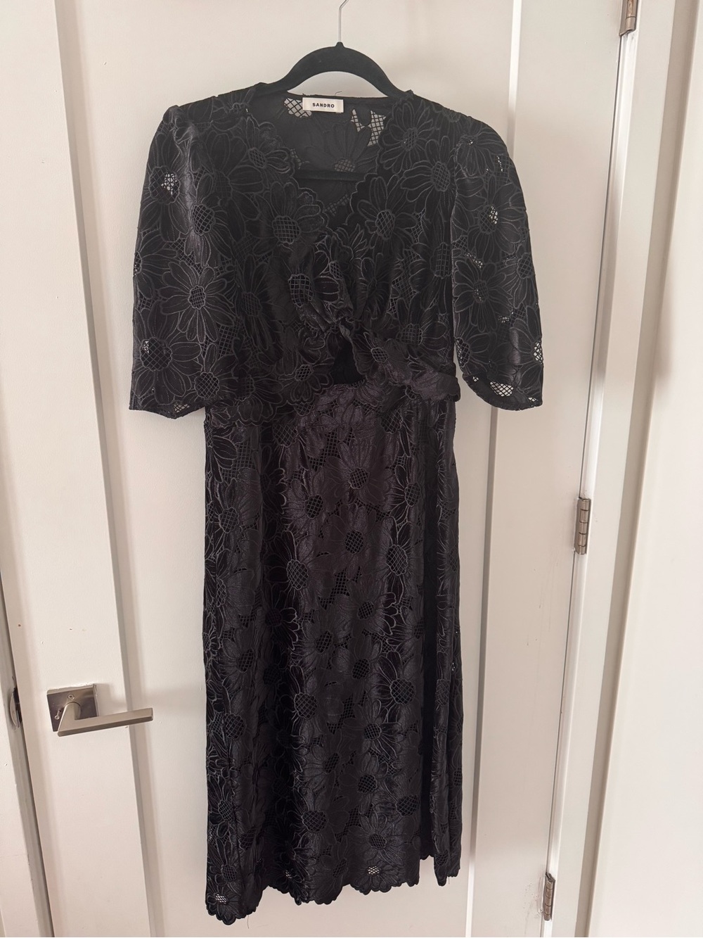 Sandro Black Lace Midi Dress